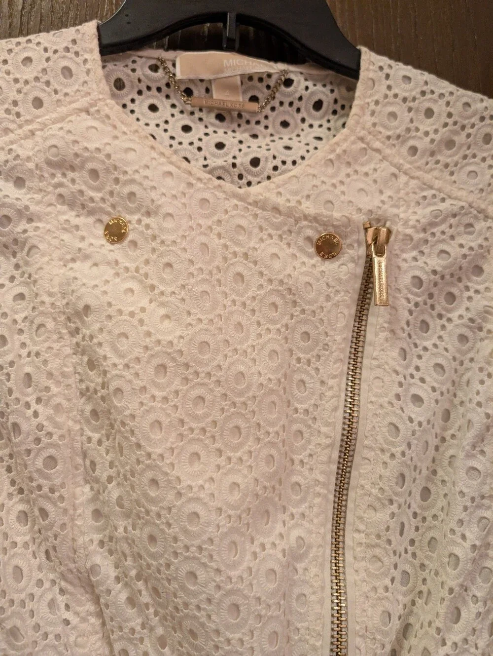 Michael Kors Sz-4 Women White Eyelet Zip Jacket